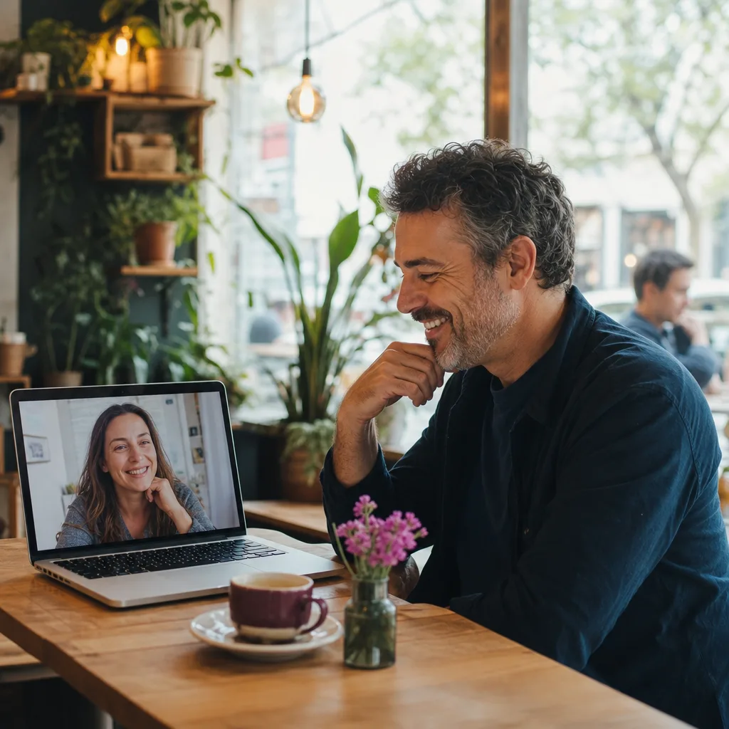 Person checking privacy settings before joining a video call